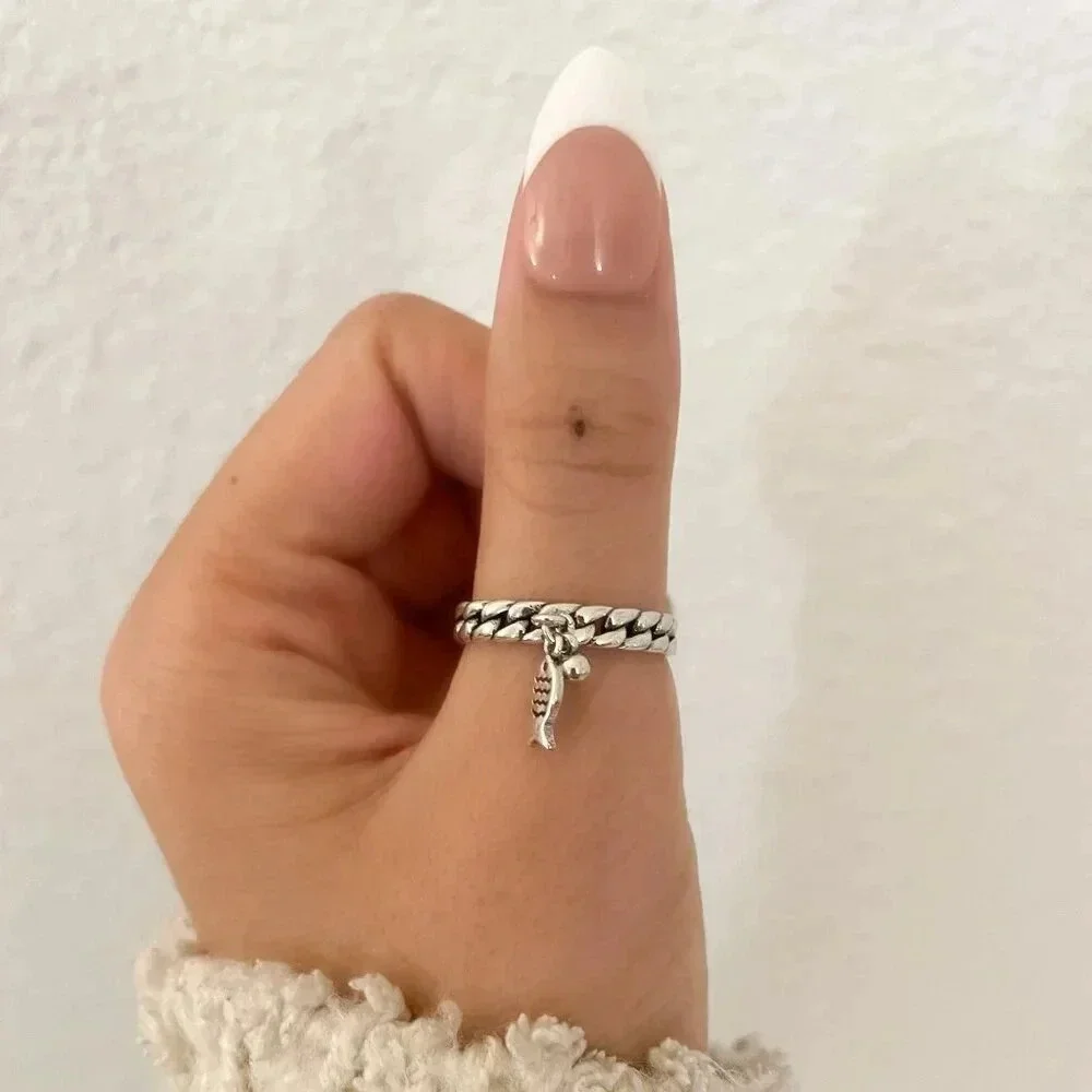925 Sterling Silver Fish Ring Dangle Fish Ring Dainty Fish Ring Thin Ring Band